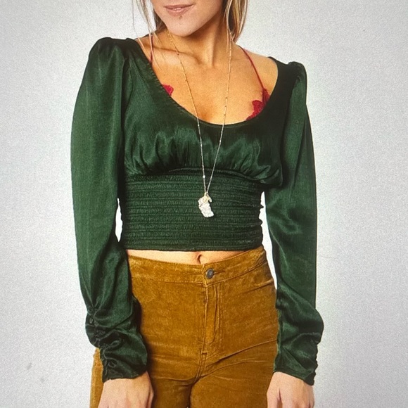 Free People Santiago Satin Cropped Blouse - Picture 1 of 5